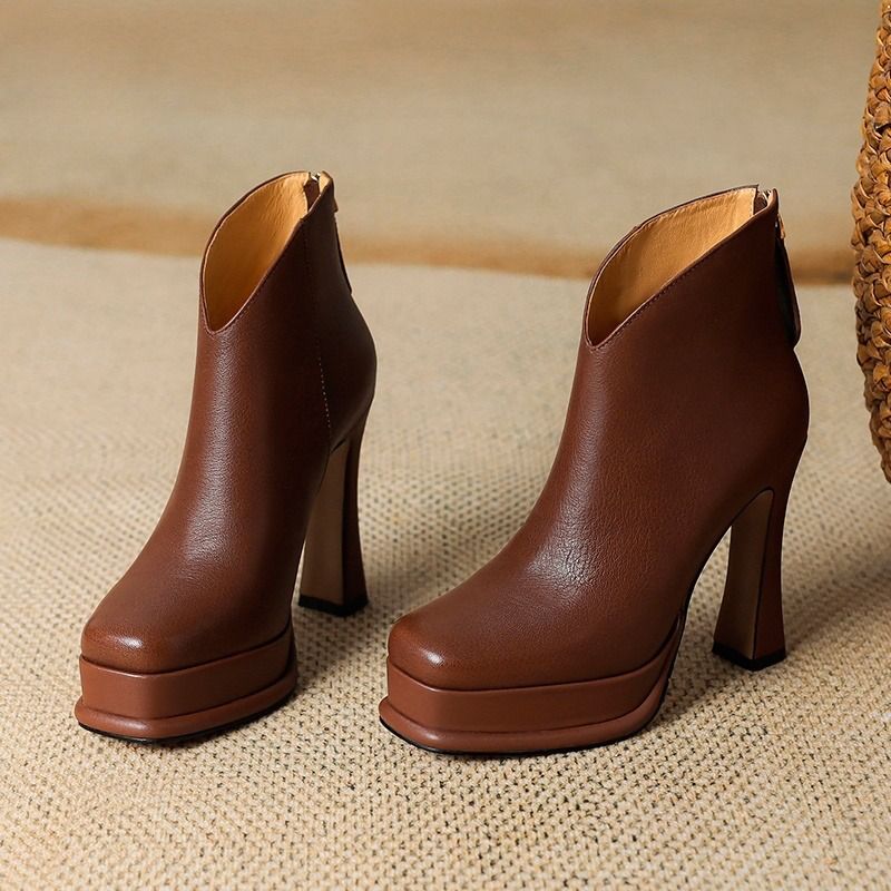 Fiona Damskie Skórzane Buty Do Kostki - Czarny