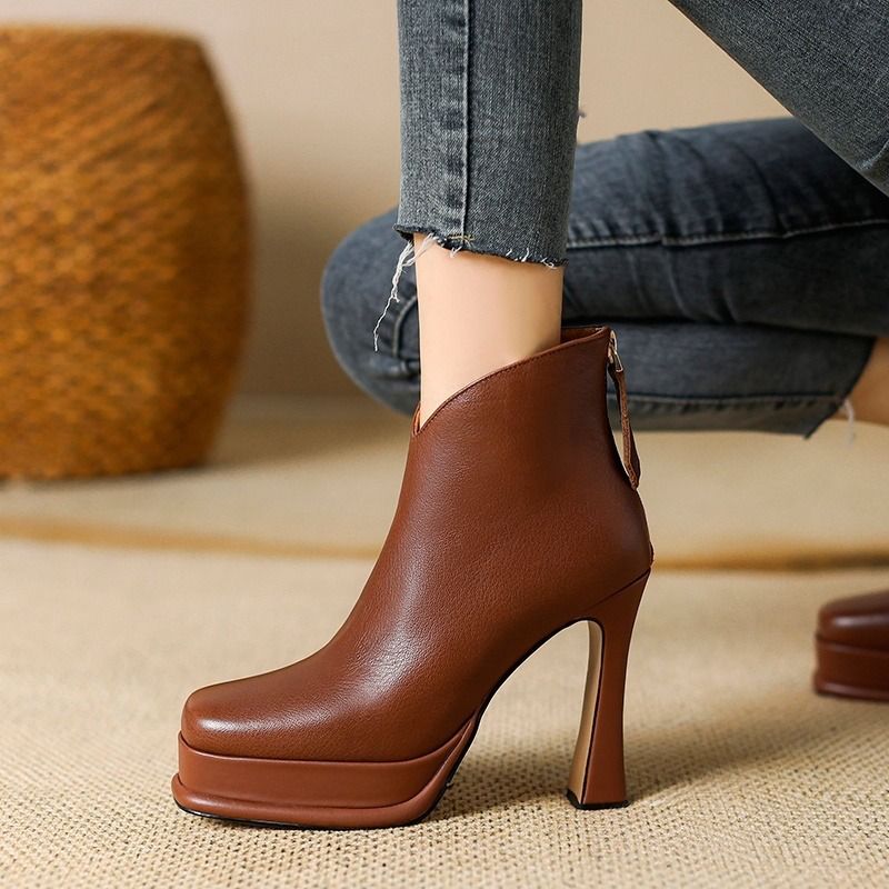 Fiona Damskie Skórzane Buty Do Kostki - Czarny
