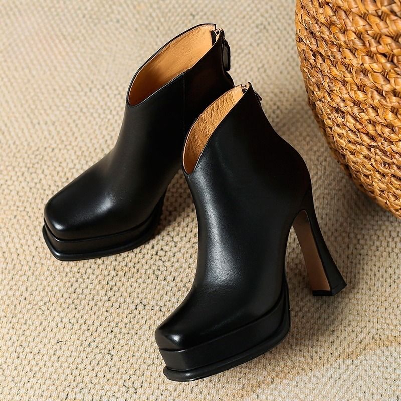 Fiona Damskie Skórzane Buty Do Kostki - Czarny