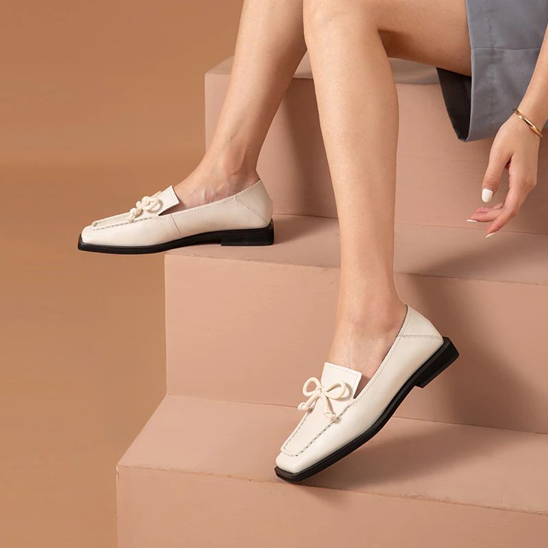 Galina Damskie Płaskie Skórzane Buty Typu Loafer - Czarny