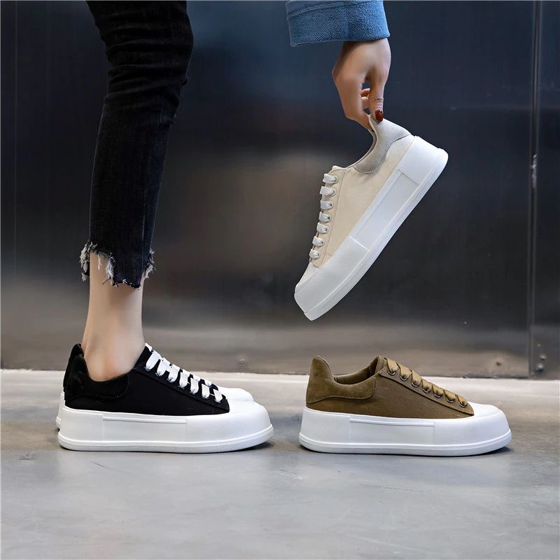 Giordano Damskie Sznurowane Buty Sportowe Na Platformie - Khaki