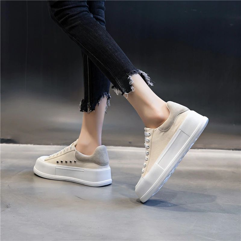 Giordano Damskie Sznurowane Buty Sportowe Na Platformie - Khaki