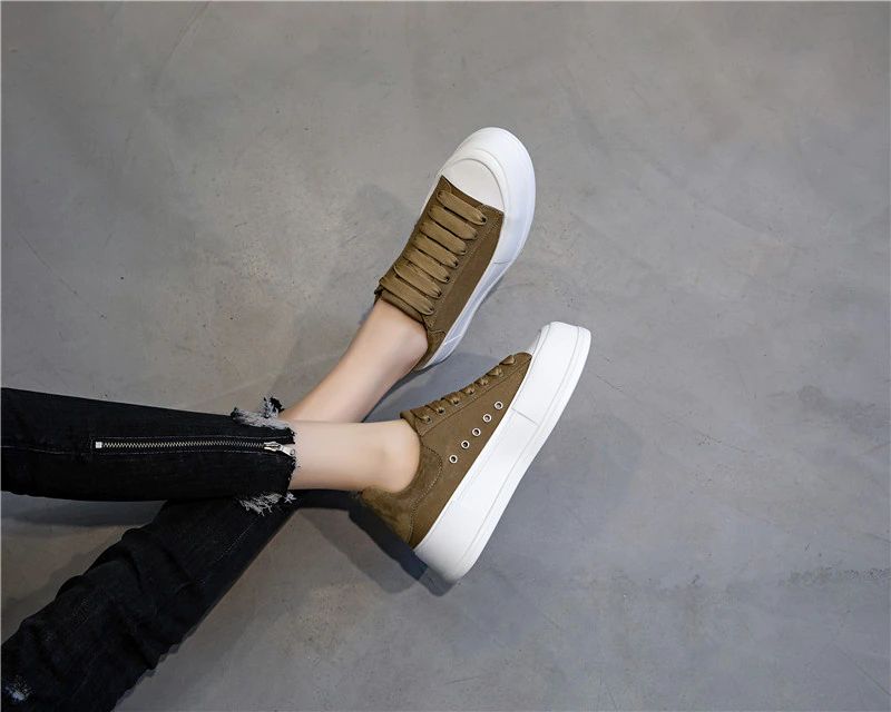 Giordano Damskie Sznurowane Buty Sportowe Na Platformie - Khaki