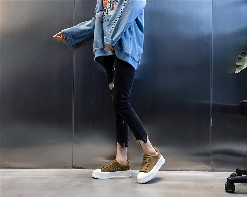 Giordano Damskie Sznurowane Buty Sportowe Na Platformie - Khaki
