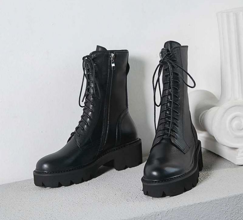 Golman Damskie Skórzane Buty Motocyklowe - Czarny