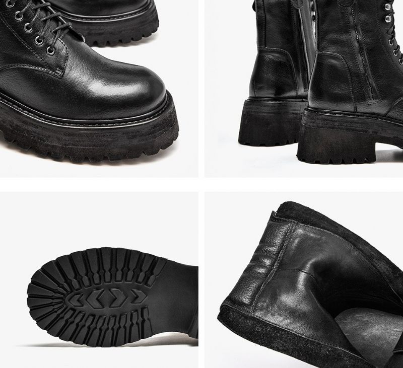 Hanson Damskie Skórzane Buty Na Platformie - Czarny