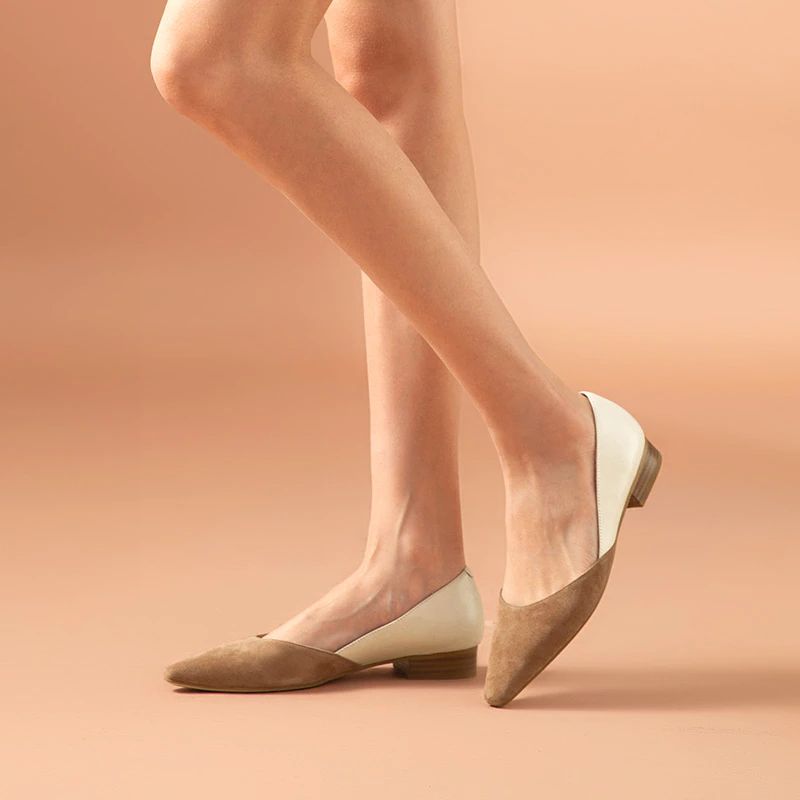 Hilaria Damskie Skórzane Płaskie Buty - Brązowy