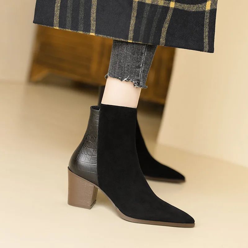 Holaya Damskie Buty Jesienne Ze Szpiczastym Noskiem - Brązowy Bez Futra