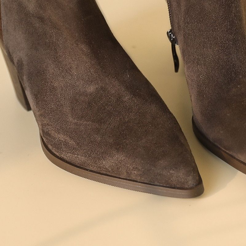 Holaya Damskie Buty Jesienne Ze Szpiczastym Noskiem - Brązowy Bez Futra