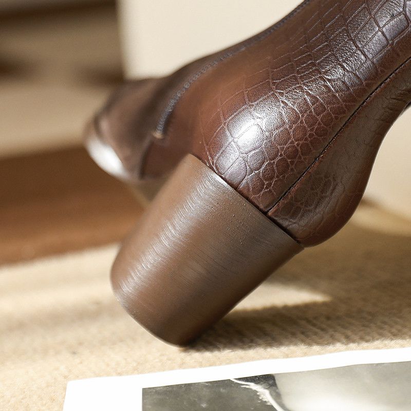 Holaya Damskie Buty Jesienne Ze Szpiczastym Noskiem - Brązowy Bez Futra