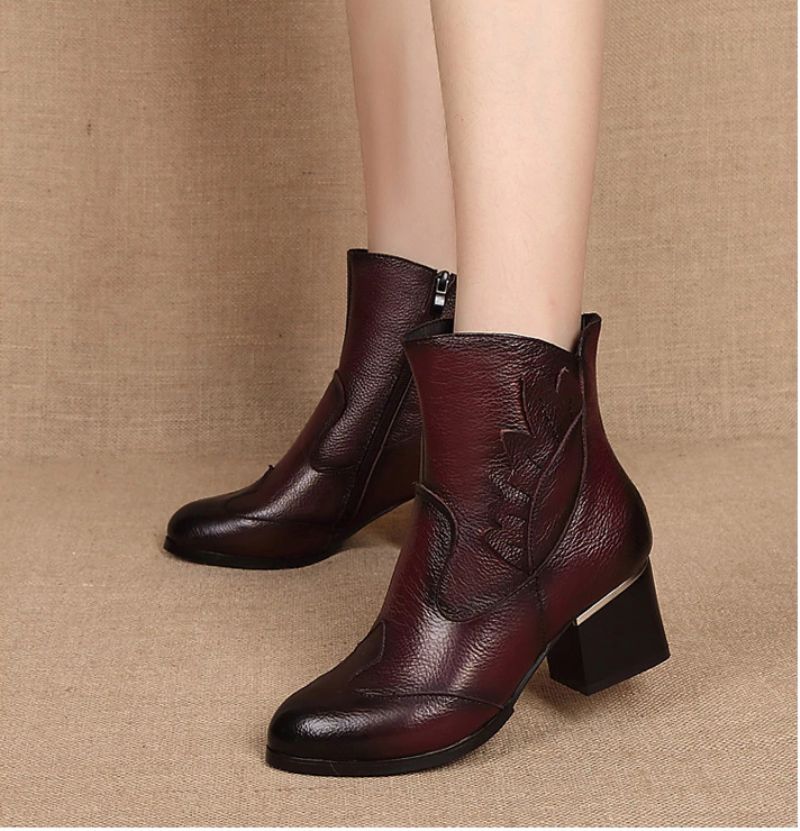 Humero Booties Ankle Height - Czerwony z futrem