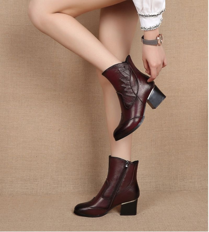 Humero Booties Ankle Height - Czerwony z futrem