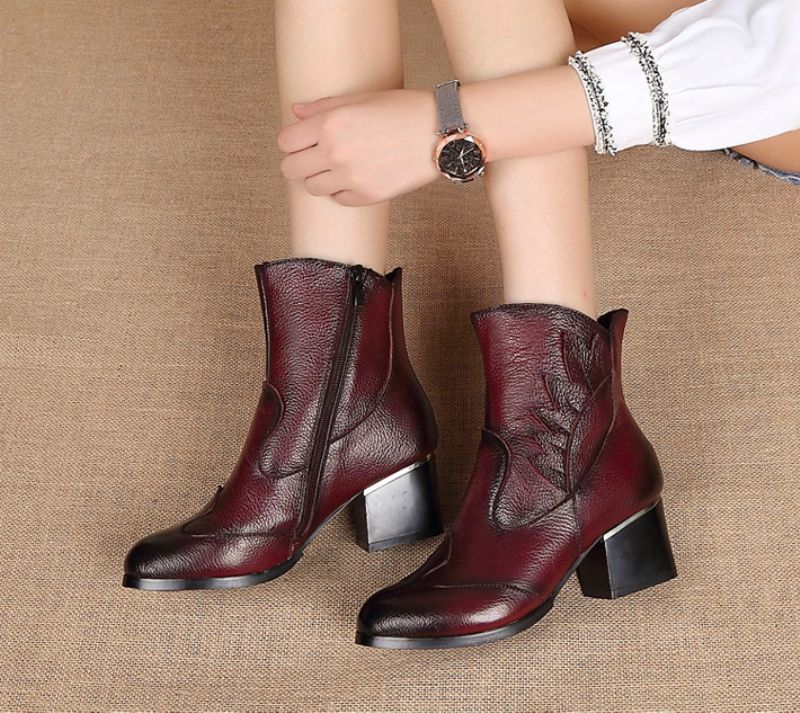 Humero Booties Ankle Height - Czerwony z futrem