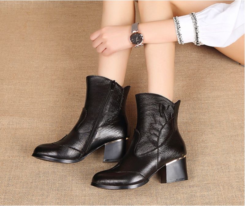 Humero Booties Ankle Height - Czerwony z futrem