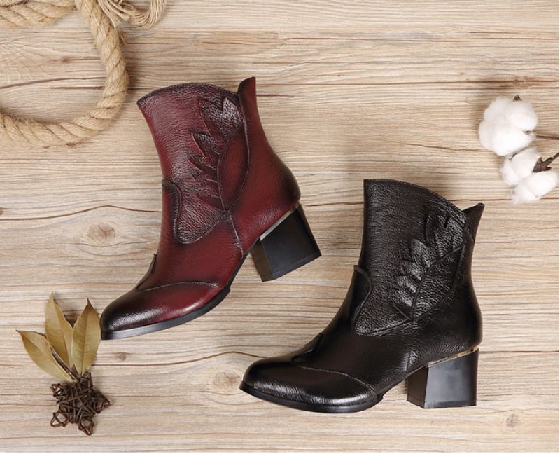 Humero Booties Ankle Height - Czerwony z futrem