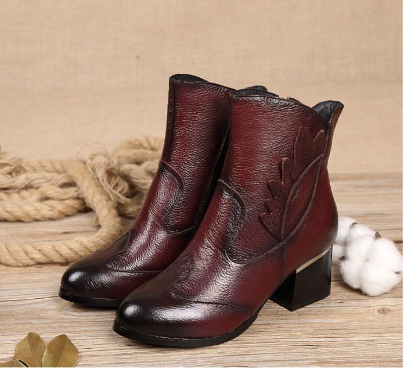 Humero Booties Ankle Height - Czerwony z futrem