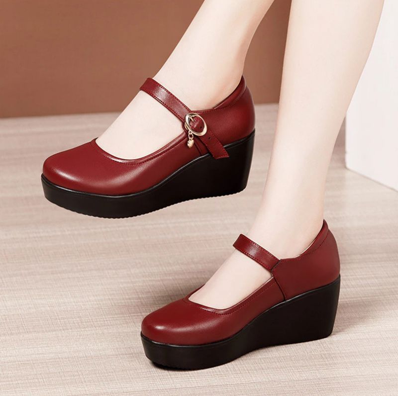 Ines Damskie Wygodne Buty Na Platformie - Czerwony