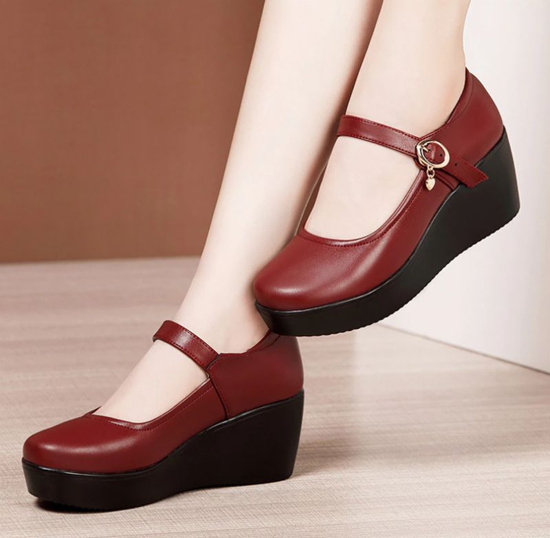 Ines Damskie Wygodne Buty Na Platformie - Czerwony