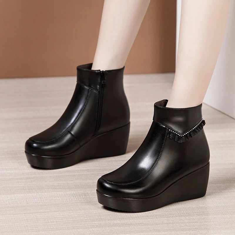 Jimena Damskie Czarne Buty Do Kostki Na Platformie - Czarny