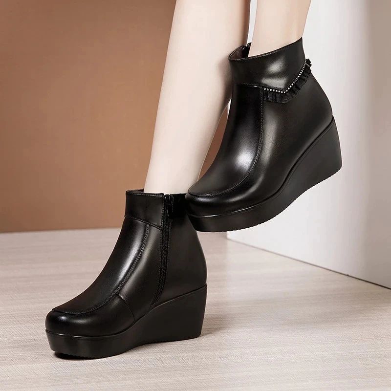 Jimena Damskie Czarne Buty Do Kostki Na Platformie - Czarny
