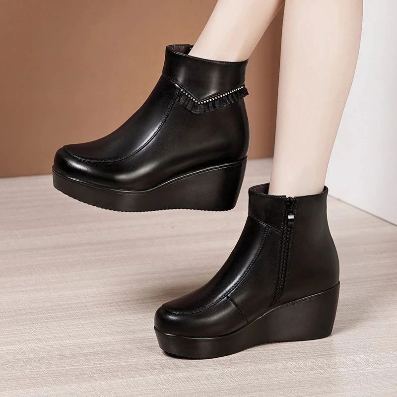 Jimena Damskie Czarne Buty Do Kostki Na Platformie - Czarny
