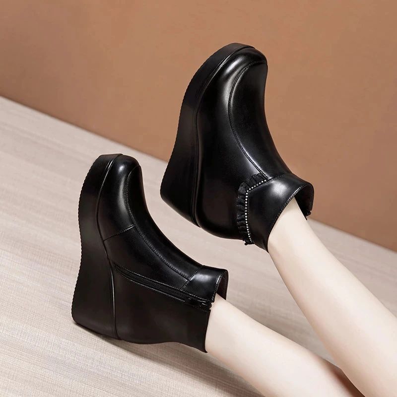 Jimena Damskie Czarne Buty Do Kostki Na Platformie - Czarny