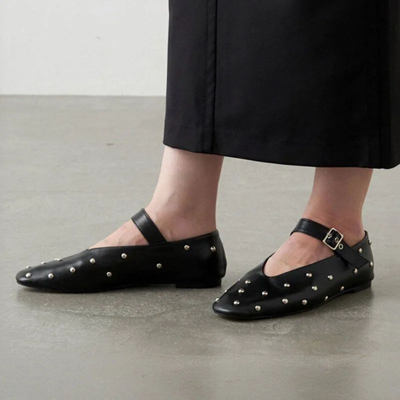 Josefa Damskie Płaskie Buty Z Paskiem Na Klamrę - Czarny