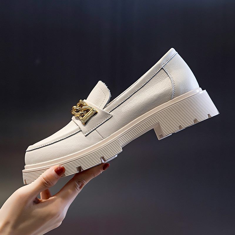 Julia Damskie Eleganckie Skórzane Buty Wsuwane Na Platformie - Beżowy