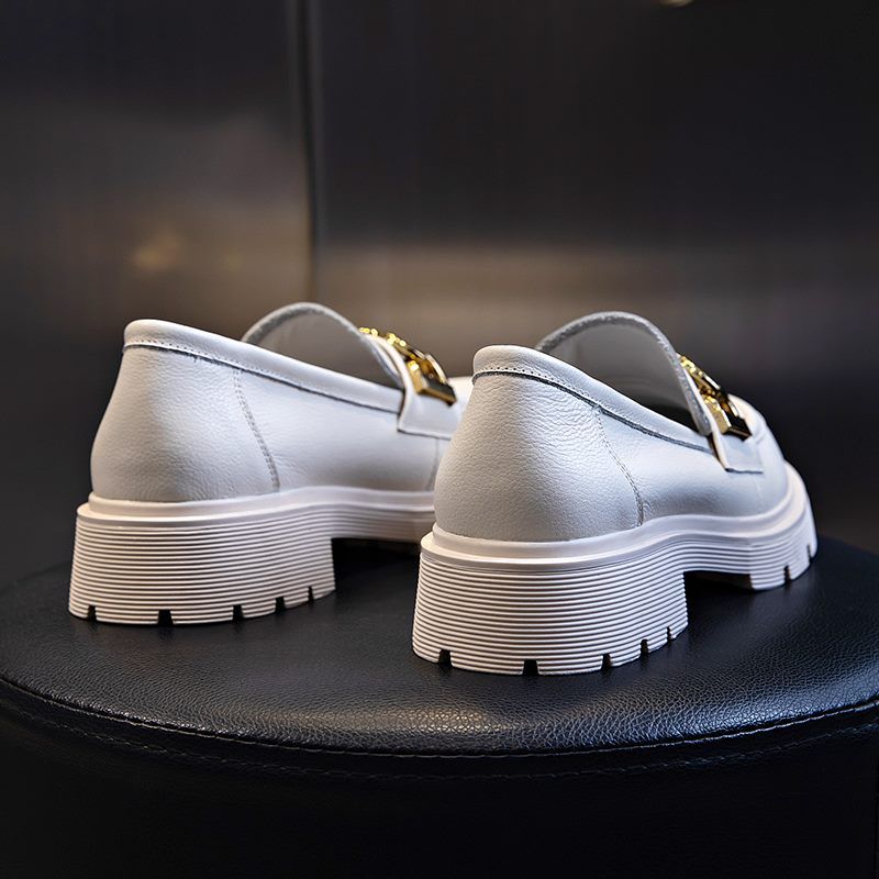 Julia Damskie Eleganckie Skórzane Buty Wsuwane Na Platformie - Beżowy
