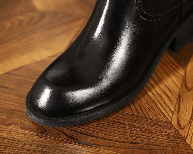 Julianti Damskie Zimowe Buty Skórzane Z Okrągłym Noskiem Kwadratowe Z Metalową Klamrą Do Połowy Łydki - Brązowy
