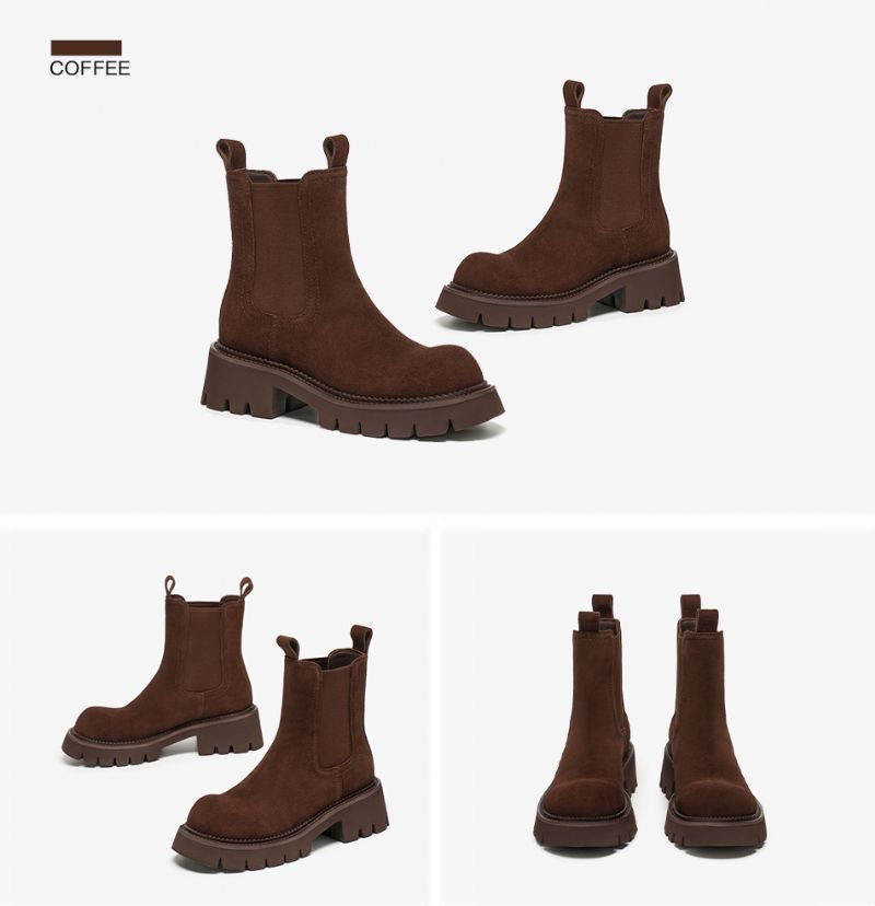 Kai Damskie Zamszowe Buty Chelsea Elastic Band - Brązowy