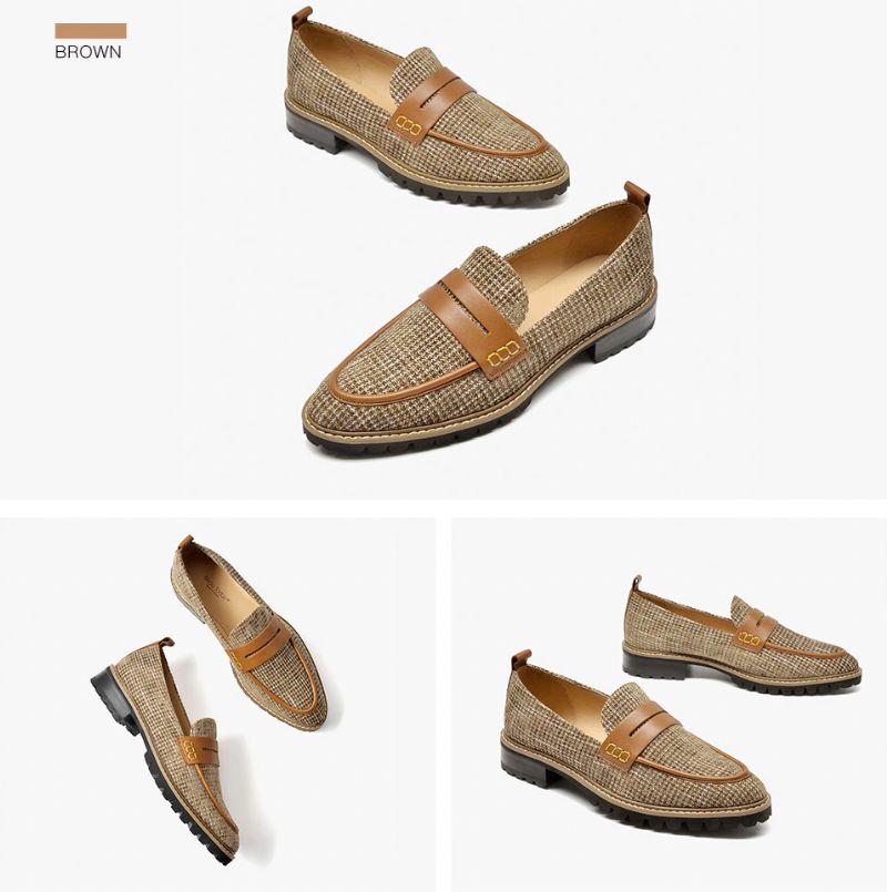 Kaley Damskie Płaskie Skórzane Buty Typu Loafer - Brązowy