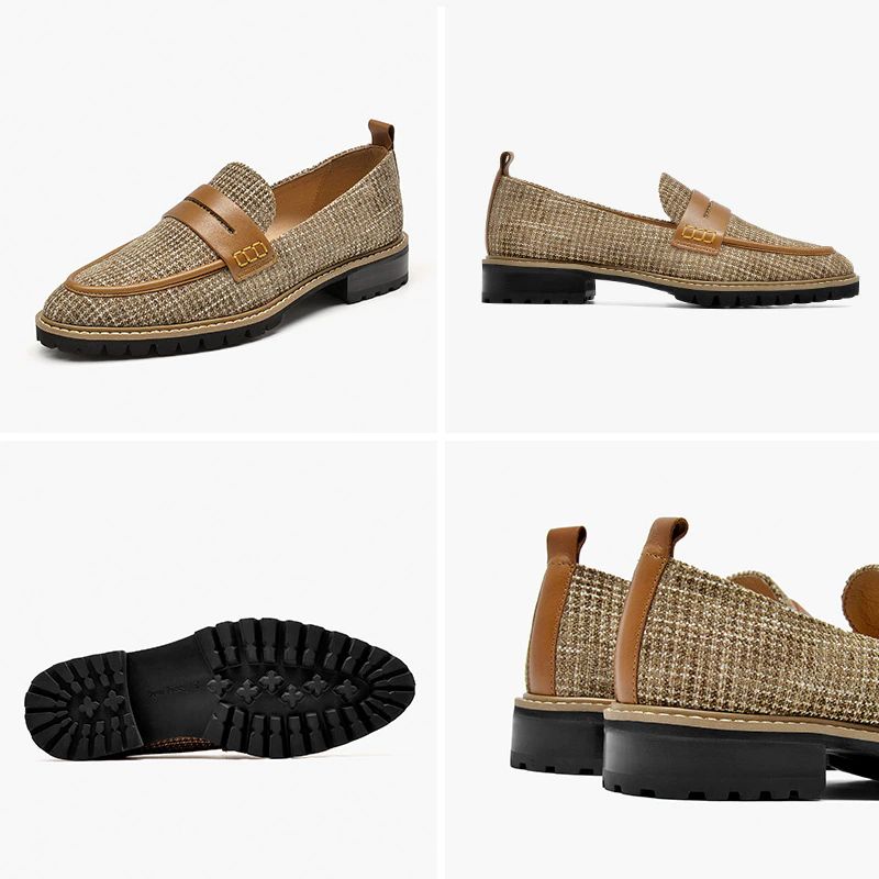 Kaley Damskie Płaskie Skórzane Buty Typu Loafer - Brązowy