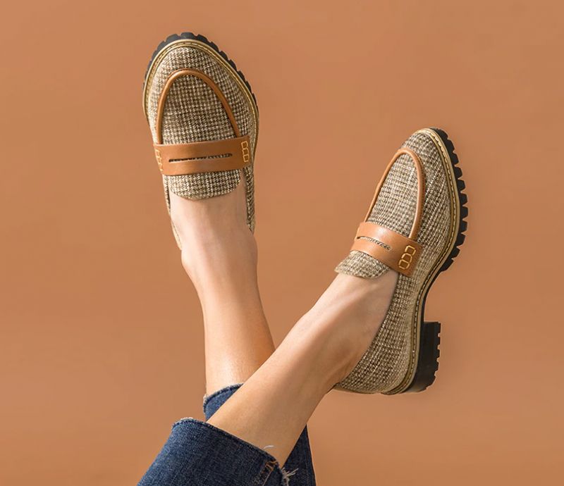 Kaley Damskie Płaskie Skórzane Buty Typu Loafer - Brązowy