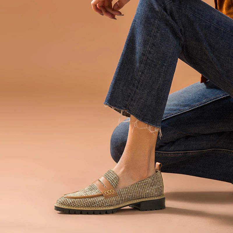 Kaley Damskie Płaskie Skórzane Buty Typu Loafer - Brązowy