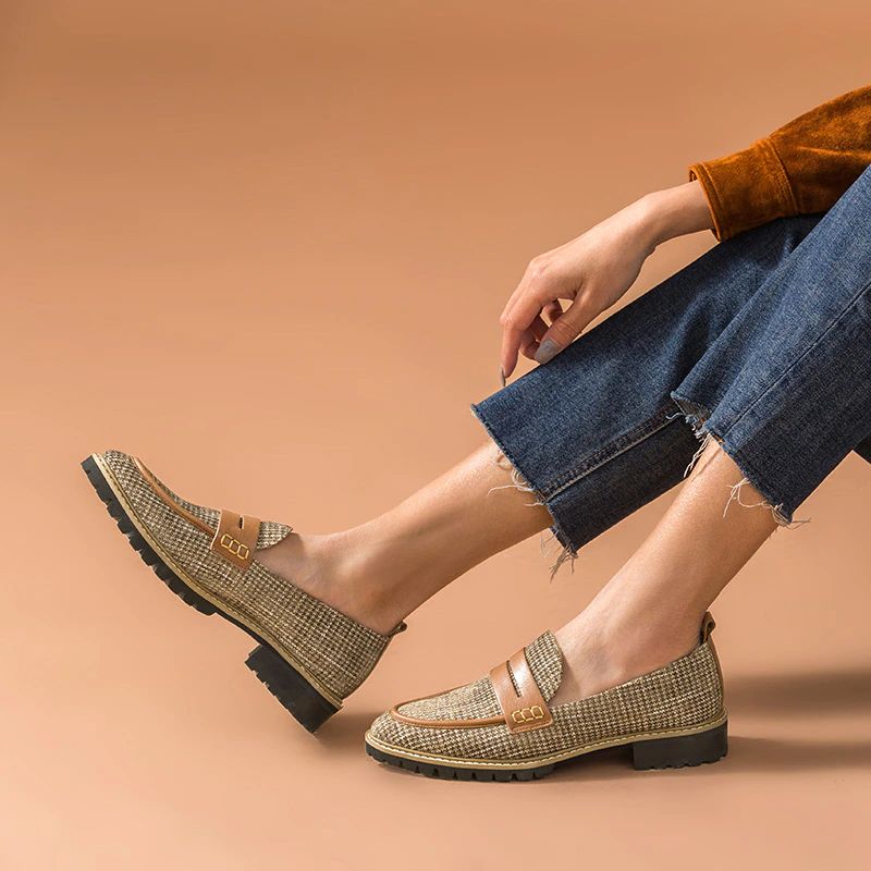 Kaley Damskie Płaskie Skórzane Buty Typu Loafer - Brązowy