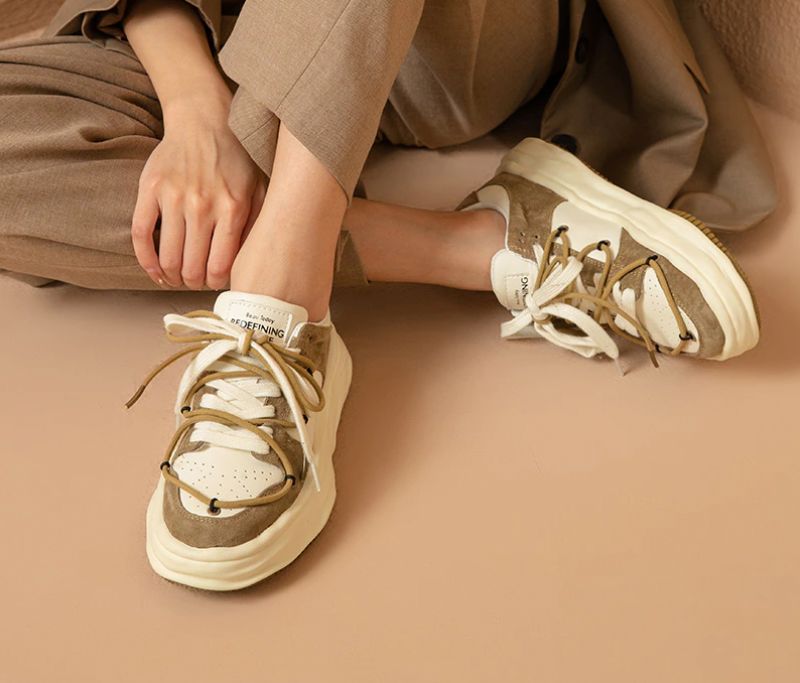 Kalie Damskie Sznurowane Trampki Na Platformie - Khaki