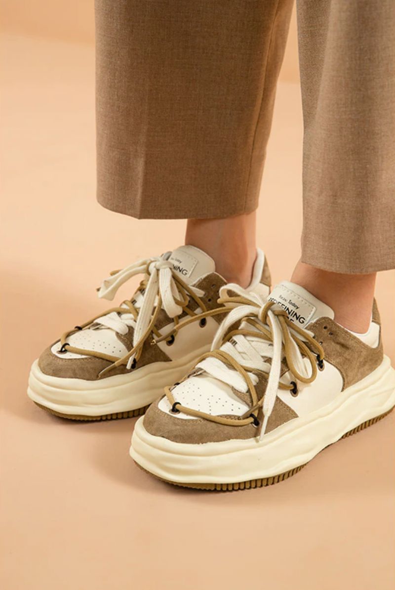 Kalie Damskie Sznurowane Trampki Na Platformie - Khaki