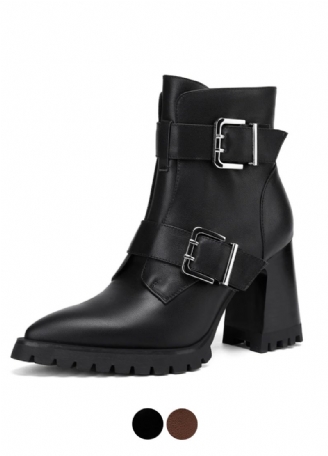 Karla Damskie Skórzane Buty Typu Chunky High Heel Ankle Boots