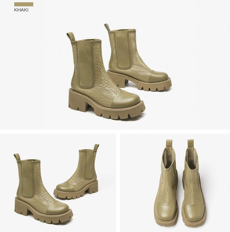 Klein Damskie Buty Skórzane Na Siateczce Na Platformie - Khaki