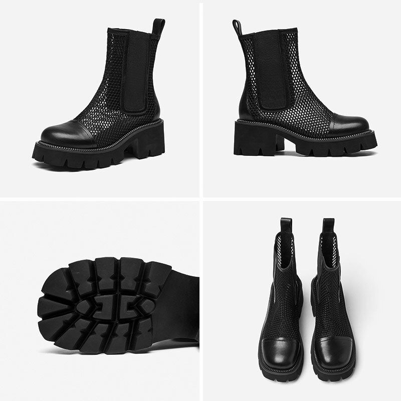 Klein Damskie Buty Skórzane Na Siateczce Na Platformie - Khaki