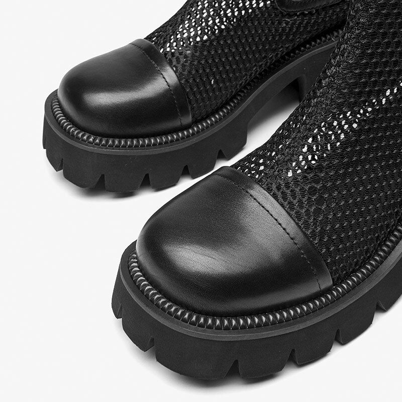 Klein Damskie Buty Skórzane Na Siateczce Na Platformie - Khaki