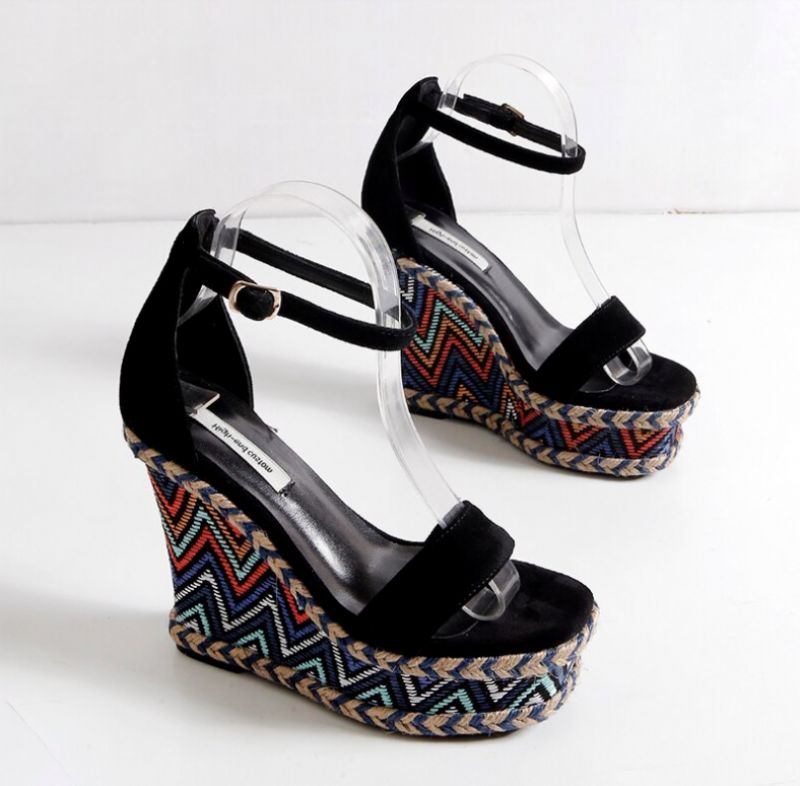 Klinowe Buty Damskie Dorian - Czarny