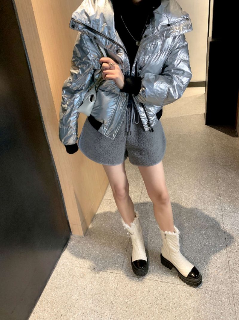 Kristen Damskie Czarne Buty Śnieżne Na Wysokim Obcasie Z Perłową Ozdobą Do Połowy Łydki - Czarny