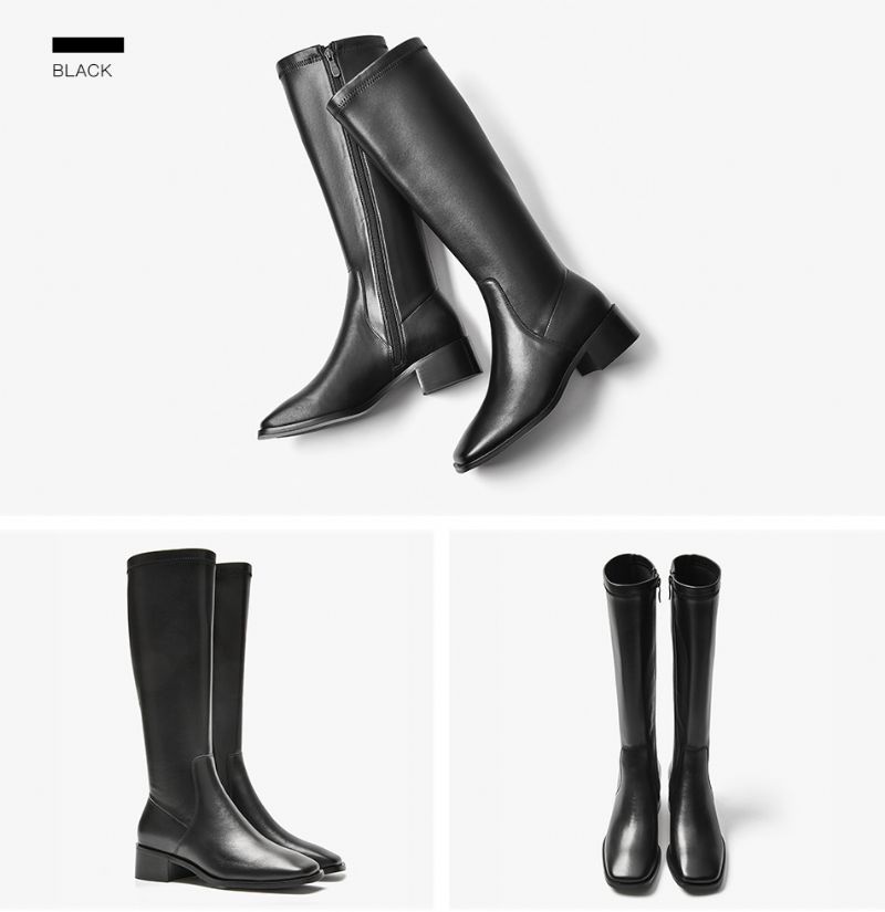 Kumail Damskie Skórzane Buty Do Kolan - Czarny