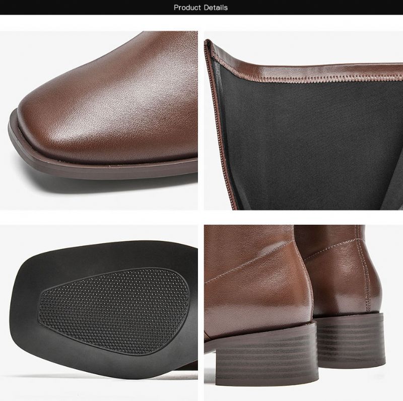 Kumail Damskie Skórzane Buty Do Kolan - Czarny