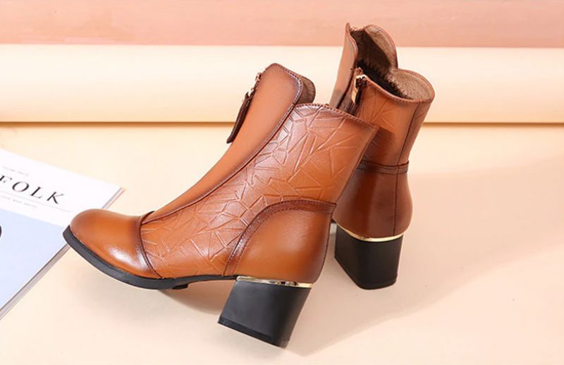 Lander Damskie Buty Na Kwadratowym Obcasie Do Kostki W Kolorze Czarnym - Czarny