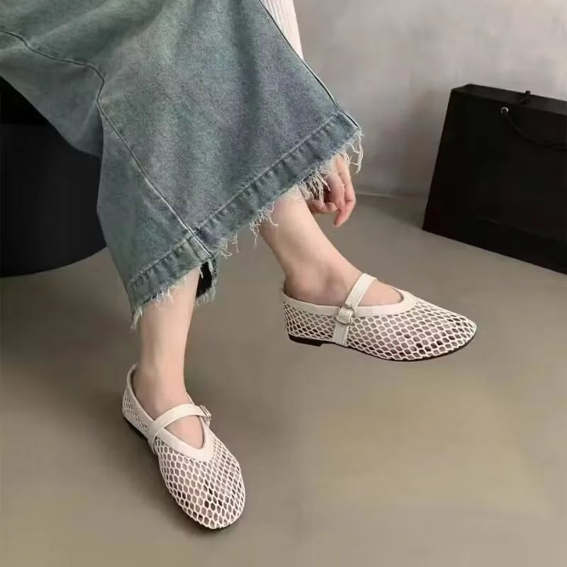 Lanus Damskie Płaskie Buty Z Siateczki - Czarny