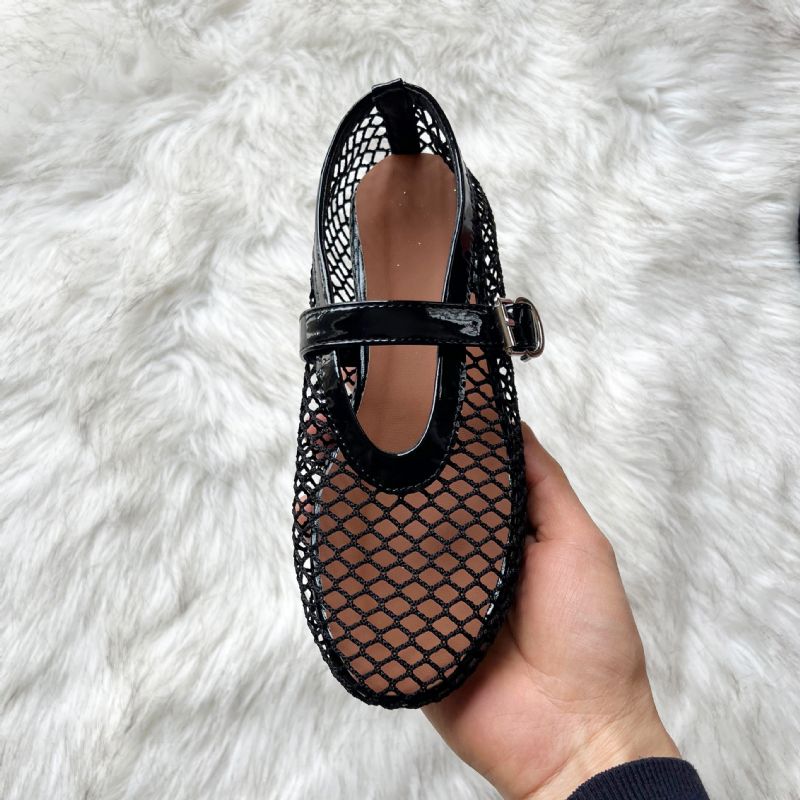 Lanus Damskie Płaskie Buty Z Siateczki - Czarny
