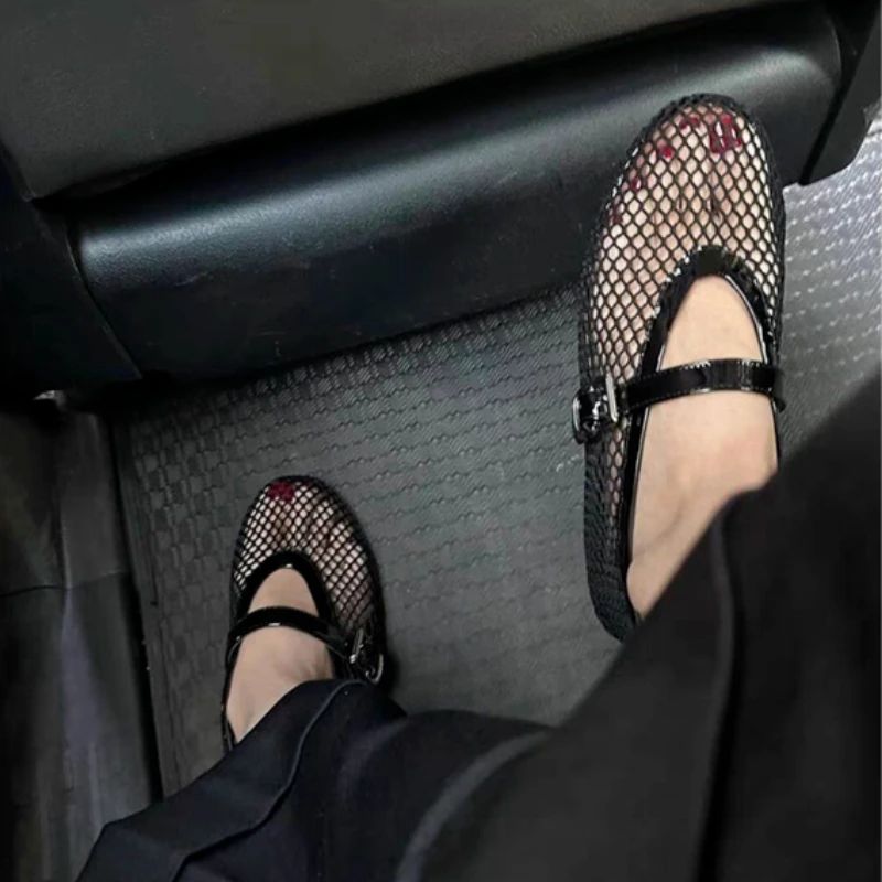 Lanus Damskie Płaskie Buty Z Siateczki - Czarny